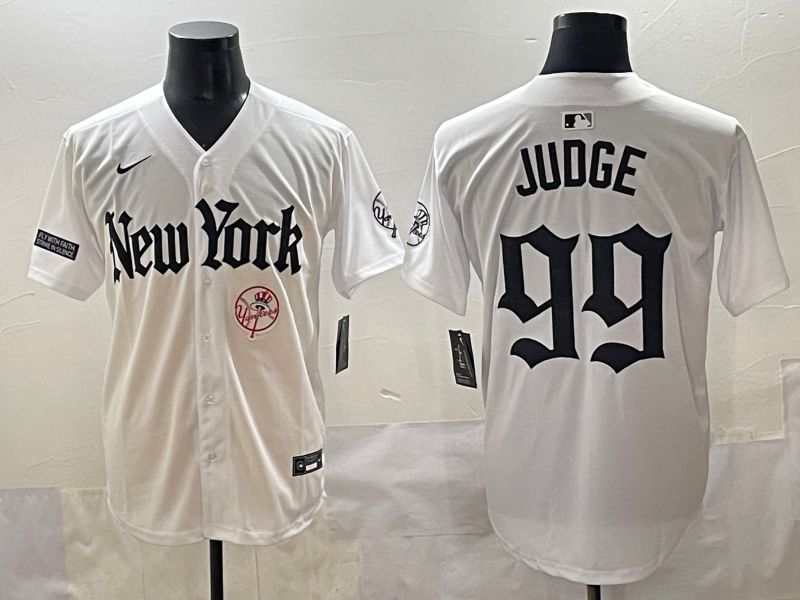 Men 2025 New York Yankees #99 Judge White Five generations Joint Name Nike MLB Jersey style 18